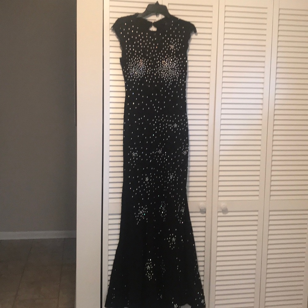 Formal sequined black lace gown